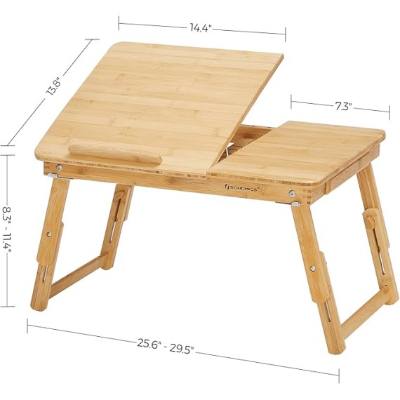 Laptop Desk, Folding Lap Tray, Bamboo Bed Desk with Tilting Top, Small Drawer, for Home Office, Bedroom, Natural ULLD01N