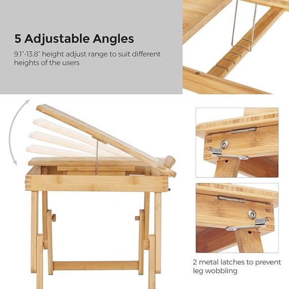 Laptop Desk, Folding Lap Tray, Bamboo Bed Desk with Tilting Top, Small Drawer, for Home Office, Bedroom, Natural ULLD01N