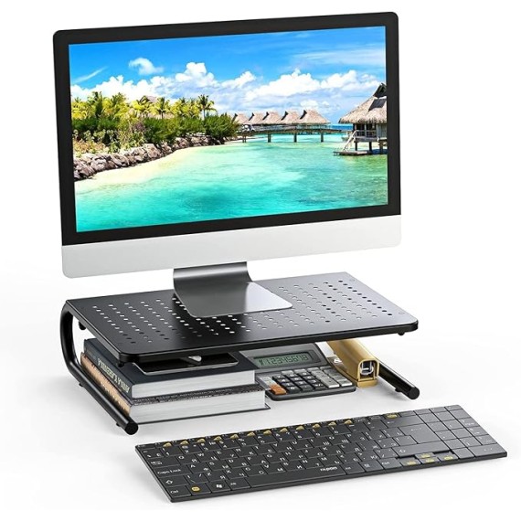 Monitor Stand Riser, Monitor Riser, Laptop Stand for Desk, Laptop Riser, Desk Organizer for Monitor, Laptop Shelf w/Vented for Screen, Computer Stand for Laptop, PC, Printer, for Home & Office