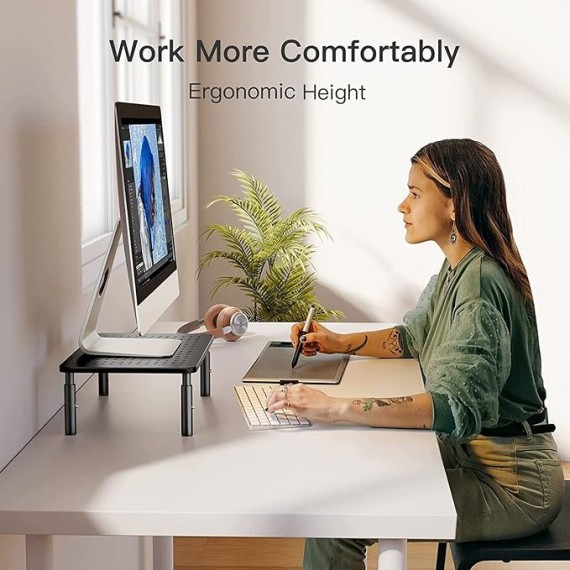 Monitor Stand, Monitor Stand Riser 3 Height Adjustable, Monitor Riser with Airflow Vents, Laptop Stand for Desk, Laptop Riser, Desk Organizer for Monitor, 15.6" Laptop, PC, Printer