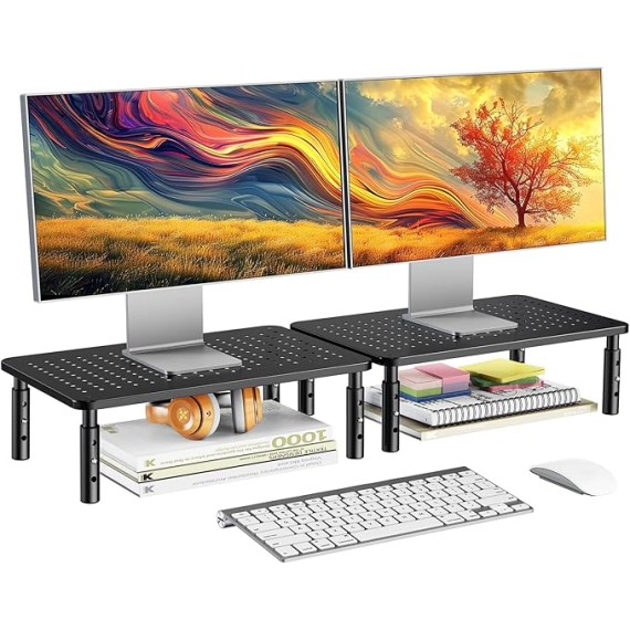 Monitor Stand for Desk, Computer Monitor Stand Height Adjustable, Monitor Riser for 2 Monitors, Laptop Stand for Desk, 2 Pack, Black