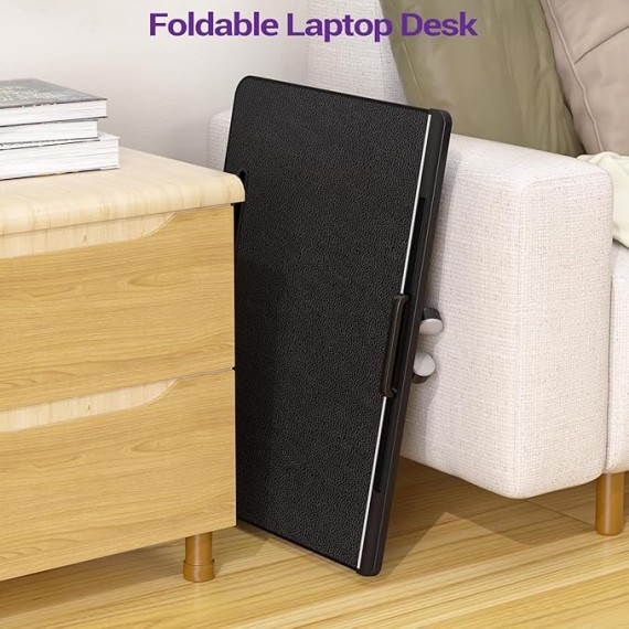Laptop Desk for Bed,  XXL Bed Table for Laptop and Writing, Adjustable Computer Tray Foldable Laptop Stand for Bed or Sofa W/Anti-Slip Faux Leather,Removable Stopper, Book Stand & Drawer Black