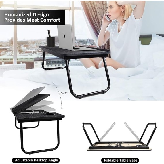 Laptop Desk, Bed Tray Table with Cup Holder, Portable Home Working Lap Desk, Angle Adjustable Laptop Stand, Multi Tasking Folding Computer Desk for Sofa Couch Floor, Writing Eating Reading Surfing