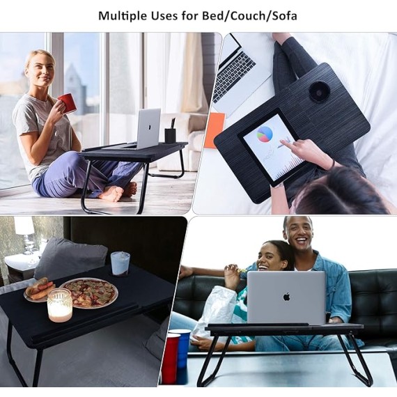 Laptop Desk, Bed Tray Table with Cup Holder, Portable Home Working Lap Desk, Angle Adjustable Laptop Stand, Multi Tasking Folding Computer Desk for Sofa Couch Floor, Writing Eating Reading Surfing