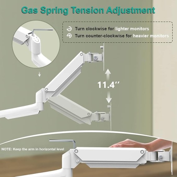 White Triple Monitor Mount, 3 Monitor Desk Mount for Multi Screens from 13 to 27inch with Gas Spring Arm, Fully Adjustment Arm with Tilt, Swivel, Rotate VESA Mount 75x75,100x100mm(GSDM003W-U)