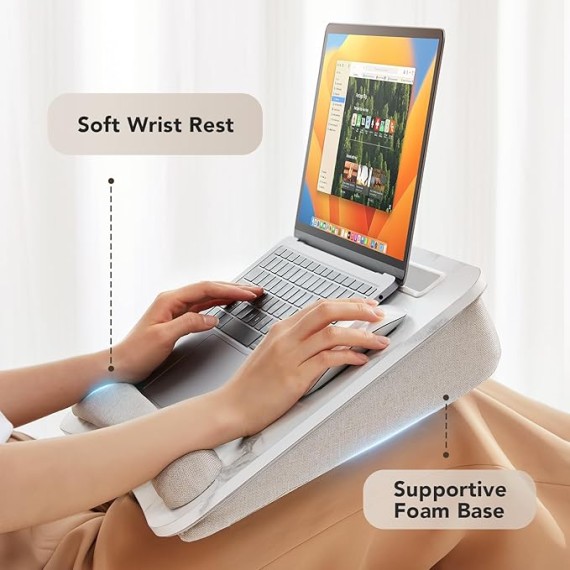 Lap Laptop Desk - Portable Lap Desk with Pillow Cushion, Fits up to 15.6 inch Laptop, with Anti-Slip Strip & Storage Function for Home Office Students Use as Computer Laptop Stand - Marble