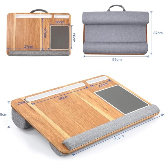 Lap Desk, Home Office Laptop Desk Fits up to 17 inches Laptop with Mouse Pad, Wrist Pad, Tablet, Pen & Phone Holder, Laptop Stand for Reading, Writing and Working, Wood Grain (TZLD3)