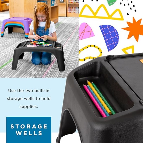 LAPGEAR Turtle Table Kids Activity Lap Desk Tray with Storage Wells for Snacks, Play, Classroom and Sensory Toys - Black - Pack of 8 - Style No. 20008