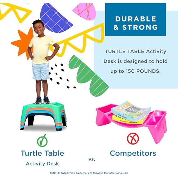 LAPGEAR Turtle Table Kids Activity Lap Desk Tray with Storage Wells for Snacks, Play, Classroom and Sensory Toys - Black - Pack of 8 - Style No. 20008