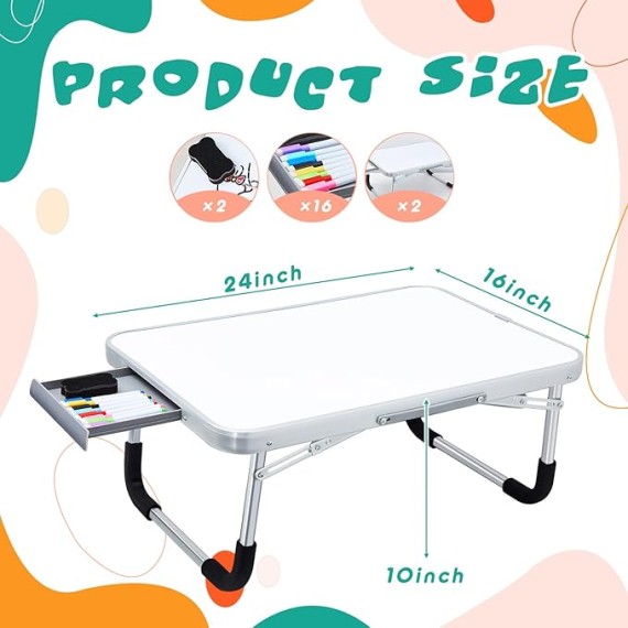 2 Pcs Lap Desk Kids Dry Erase Board for Kids 24" x 16" Foldable Study Desk Tray Kid Portable Lap Desk with Drawer Dry Eraser and Markers for Toddler Art Drawing Homework