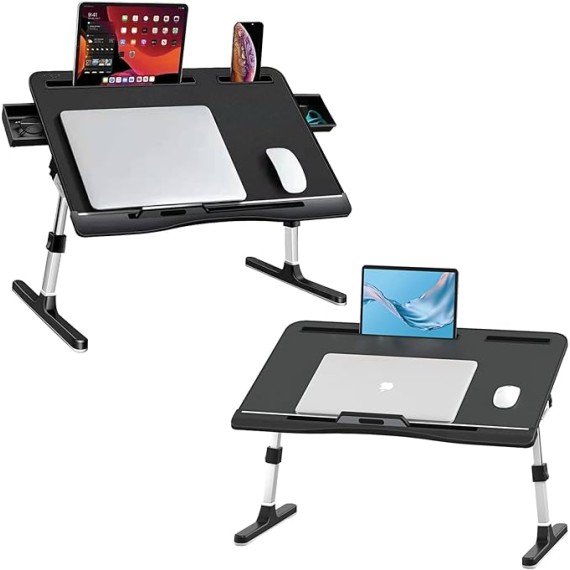 Foldable Laptop Bed Tray Desk, Adjustable Laptop Bed Table with Heights and Angles, Upgraded-Sturdy Laptop Lap Desk for Bed/Sofa/Couch/Floor, laptop bed stand (Black, large and X-large)