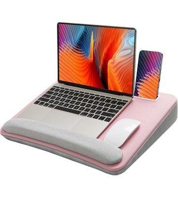 Lap Laptop Desk - Portable Lap Desk with Cushion, Fits up to 15.6 inch Laptop, with Anti-Slip Strip & Storage Function for Home Office Students Use as Computer Laptop Stand - Pink, HNLD12P