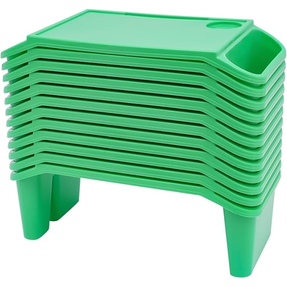 12Pcs Kids Lap Desk Tray, Plastic Breakfast Laptop Trays with Side Pockets, Portable Lap Bed Table for Writing Eating Game Classroom (Green-12Pcs)