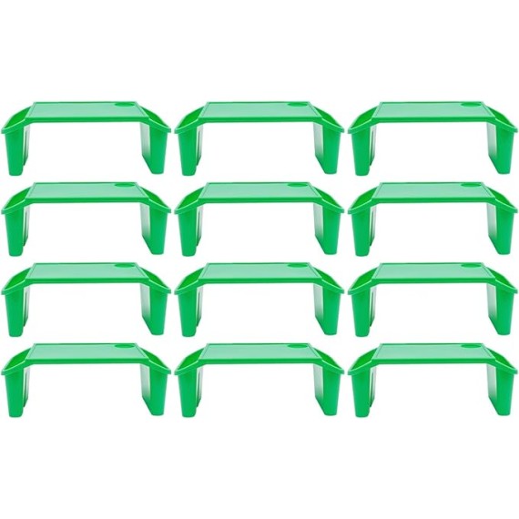 12Pcs Kids Lap Desk Tray, Plastic Breakfast Laptop Trays with Side Pockets, Portable Lap Bed Table for Writing Eating Game Classroom (Green-12Pcs)
