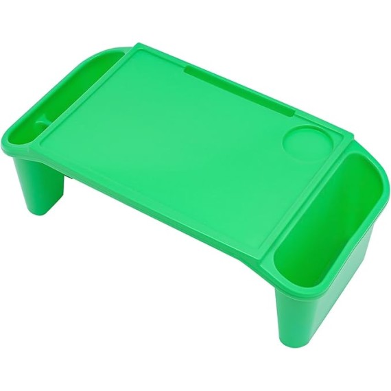 12Pcs Kids Lap Desk Tray, Plastic Breakfast Laptop Trays with Side Pockets, Portable Lap Bed Table for Writing Eating Game Classroom (Green-12Pcs)