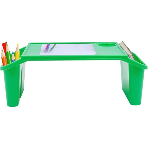 12Pcs Kids Lap Desk Tray, Plastic Breakfast Laptop Trays with Side Pockets, Portable Lap Bed Table for Writing Eating Game Classroom (Green-12Pcs)