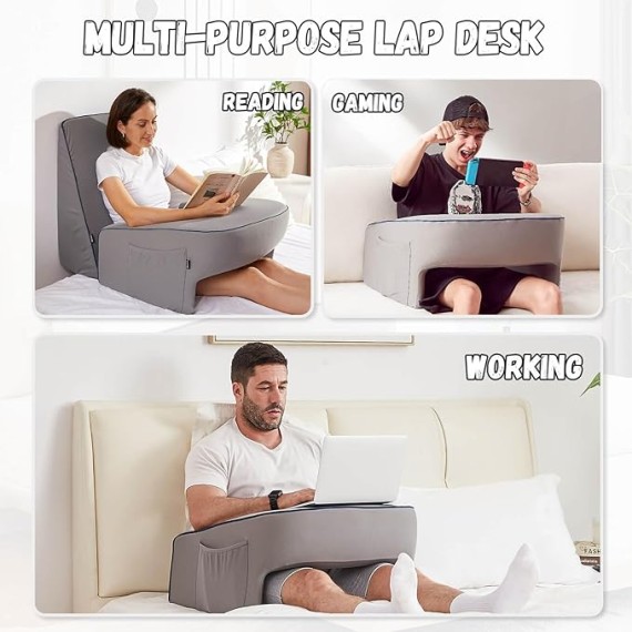 Lap Desk Pillow, Lap Pillow for Laptop, Memory Foam Bed Desk Pillow for Working, Gaming, Reading, Crocheting in Bed Couch(Grey)