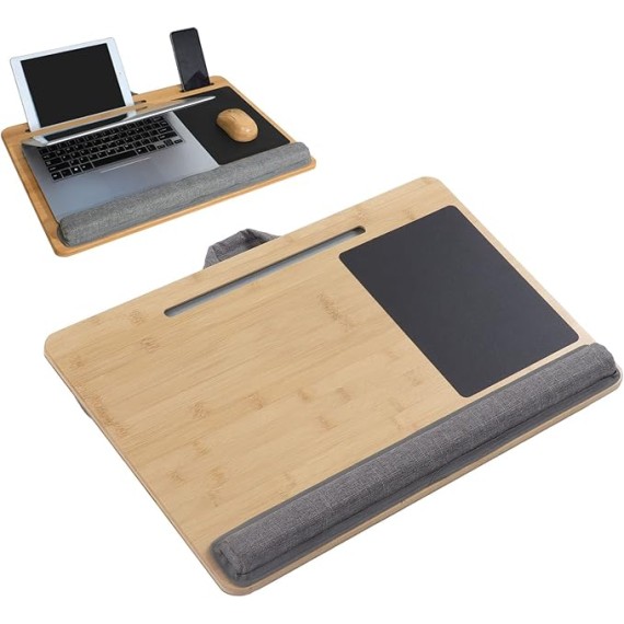 Lap Laptop Desk, 21.7X14.2in Ergonomic Bamboo Laptop Stand, Portable Laptop Table with Soft Cushion for Laptops, Phones, Tablets, and Books