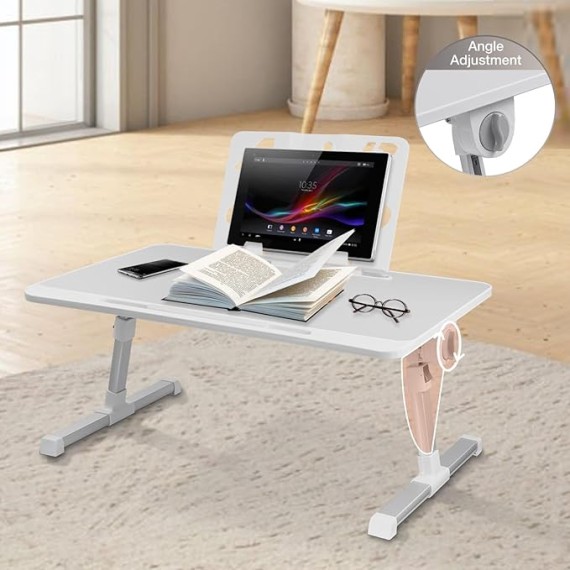 Lap Desk for Bed, Lap Desk Bed Desk, Foldable Computer Table, Adjustable Bed Table with Drawer & Bookshelf, Reading Holder for Bed Sofa Couch Floor