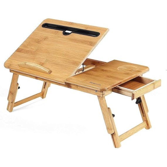 Laptop Bed Table Wooden Laptop Desk Portable Folding Desk Sofa Bed Notebook Stand Study Table with Drawer + Cup Holder + Phone