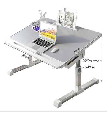 Over-Bed Tables, Adjustable Height Laptop Desk for Bed Foldable Bed Tray Table with Storage Drawers Bookshelf and USB Port(D)