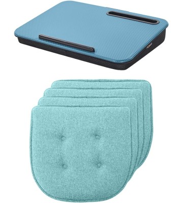 Laptop Lap Desk with Phone Holder and Tufted Memory Foam Chair Cushions, Lap Desk Size 16.5"x11.8" Sky Blue, Dorm Room Use, Cushion Set of 6 Turquoise, Slip Resistant, 2 Item Bundle
