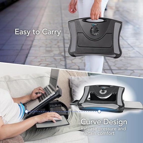 Portable Lap Desk with Cushion, Retractable Mouse Pad Tray and Phone Holder, Adjustable Laptop Stand with 5 Angles, for Home, Office, Sofa, Bed