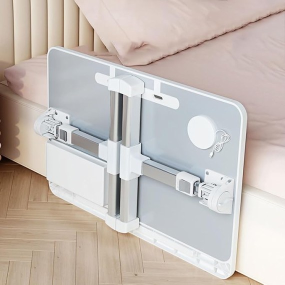 Adjustable Height Laptop Desk for Bed, Foldable Bed Tray Table, Portable Lap Desk for Working and Writing with Storage Drawers Bookshelf and USB Port Use for Meals Home Use Or Medical(Grey)
