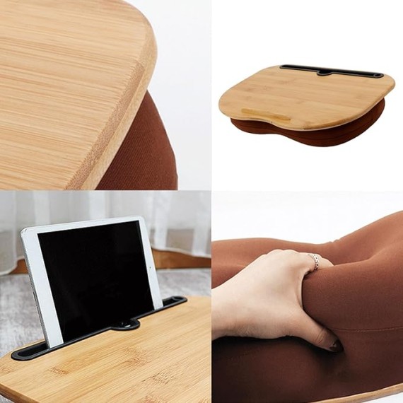 Lap Desk for Laptop with Cushion, Lap Desk with Device Ledge, Bamboo Platform with Phone Holder, Wrist Pad Fits up to 15.6 Inch Laptops A