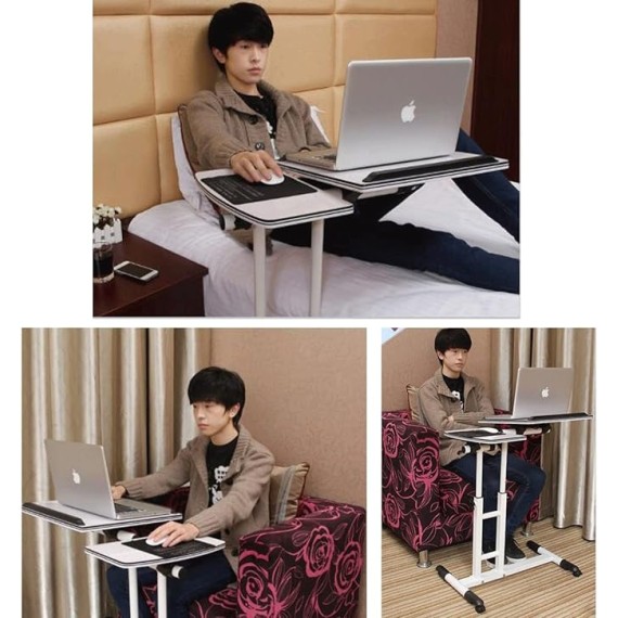 Over Bed Table with Wheels, Height & Angle Adjustable Medical Bedside Table,Foldable Mobile Swivel Computer Desk Sofa Armchair Bedside Table,for Work Study