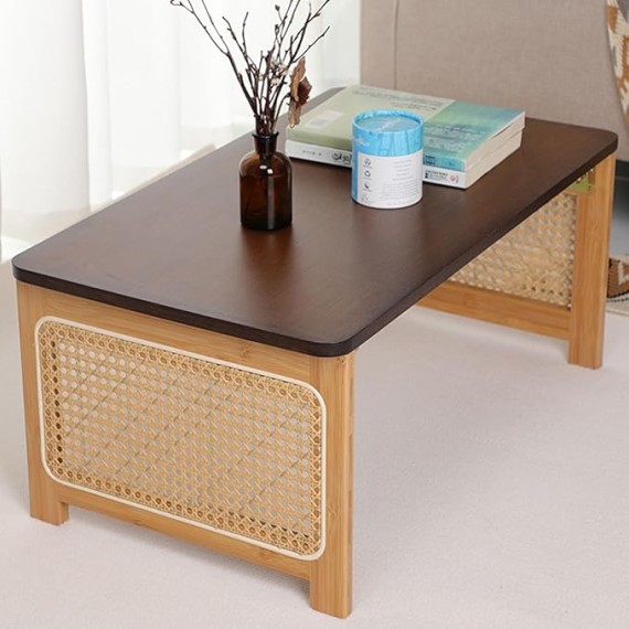 Foldable Lap Desk Japanese Folding Table for Floor Sitting Bamboo Desk Bed Eating Tray Reading Desk Outdoor Portable Foldable Tea Low Folding Table Work from Home Rest Study(Walnut,31.5*18.9*12.2 in)