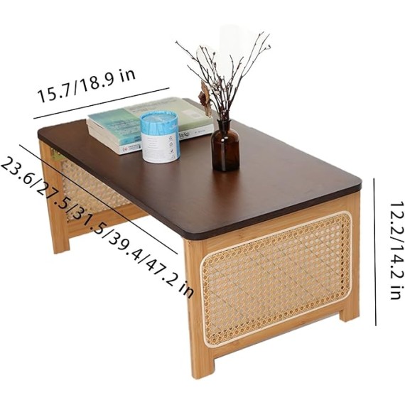 Foldable Lap Desk Japanese Folding Table for Floor Sitting Bamboo Desk Bed Eating Tray Reading Desk Outdoor Portable Foldable Tea Low Folding Table Work from Home Rest Study(Walnut,31.5*18.9*12.2 in)