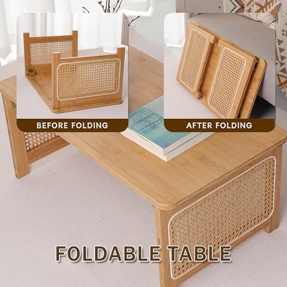 Foldable Lap Desk Japanese Folding Table for Floor Sitting Bamboo Desk Bed Eating Tray Reading Desk Outdoor Portable Foldable Tea Low Folding Table Work from Home Rest Study(Walnut,31.5*18.9*12.2 in)