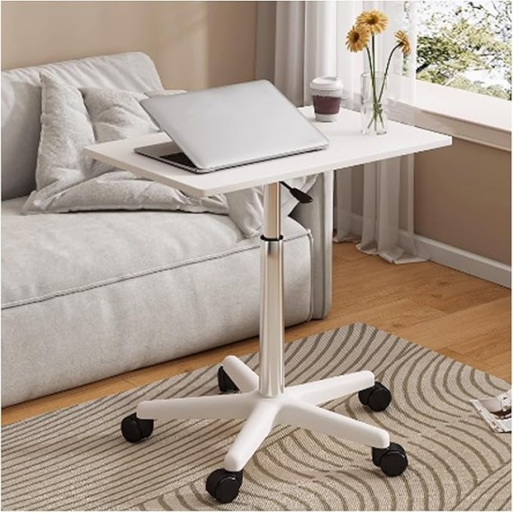 Side Table，Sofa End Table，360°Swivel Couch Side Table，Over Bed Table Adjustable Height, Sofa Table，Large Storage Space, Easy to Move, and Stable Structure.(White,59-80CM/23.2-31.5in)