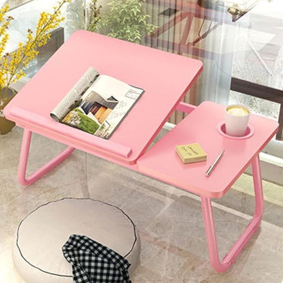 Foldable Laptop Desk Stand Tray Table for Bed/Couch/Sofa/Floor Light Walnut 21 x 12 x 10 Inches Portable and Adjustable Height Ideal for Watching Movies and Working from Home (Pink)