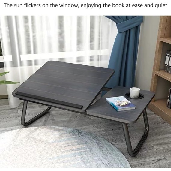 Foldable Laptop Desk Stand Tray Table for Bed/Couch/Sofa/Floor Light Walnut 21 x 12 x 10 Inches Portable and Adjustable Height Ideal for Watching Movies and Working from Home (Black)